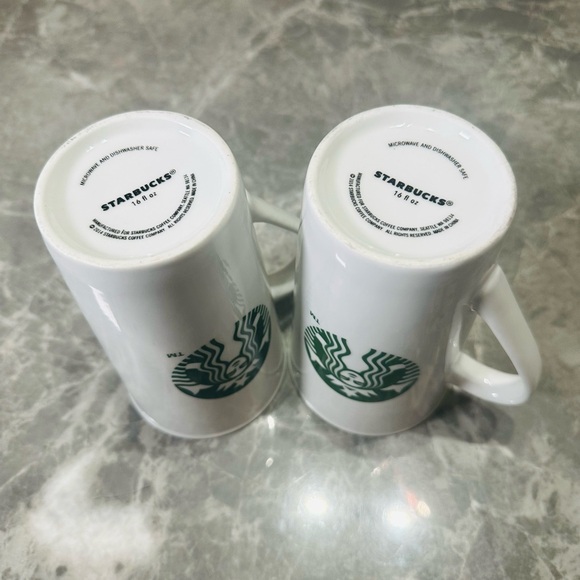 Set Of 2 - STARBUCKS Coffee Mug Cup Mermaid Logo 16 Oz White - 2020 - Picture 3 of 3